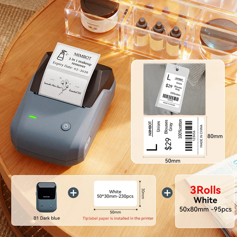 NIIMBOT B1 Portable Thermal Printer With Tapes 2 Inch Adhesive Label Printer Mini Bluetooth Sticker Maker Support Smartphones PC