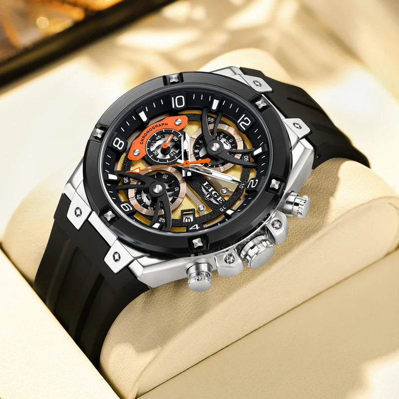LIGE Luxury Military Men Watch Waterproof Luminous Date Sport Man Wristwatch Chronograph Silicone Strap Quartz Men's Watches