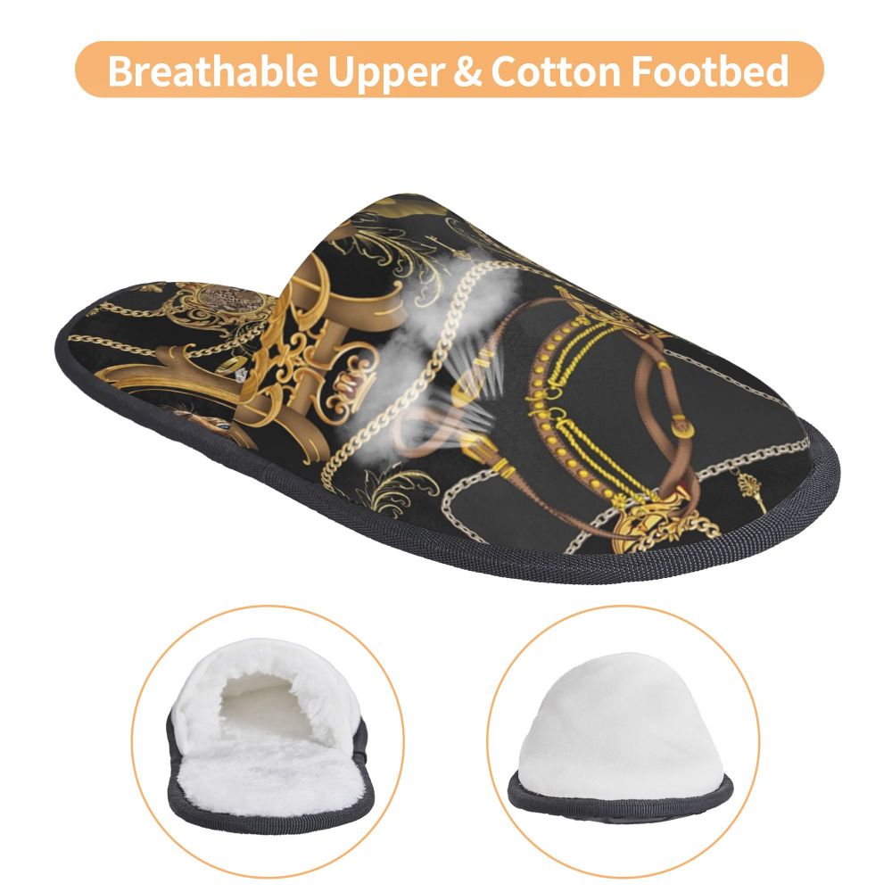 Custom Vintage Baroque Prints Greek Ornament Golden Meander Meandros Soft Scuff Memory Foam Slippers Women Hotel House Shoes