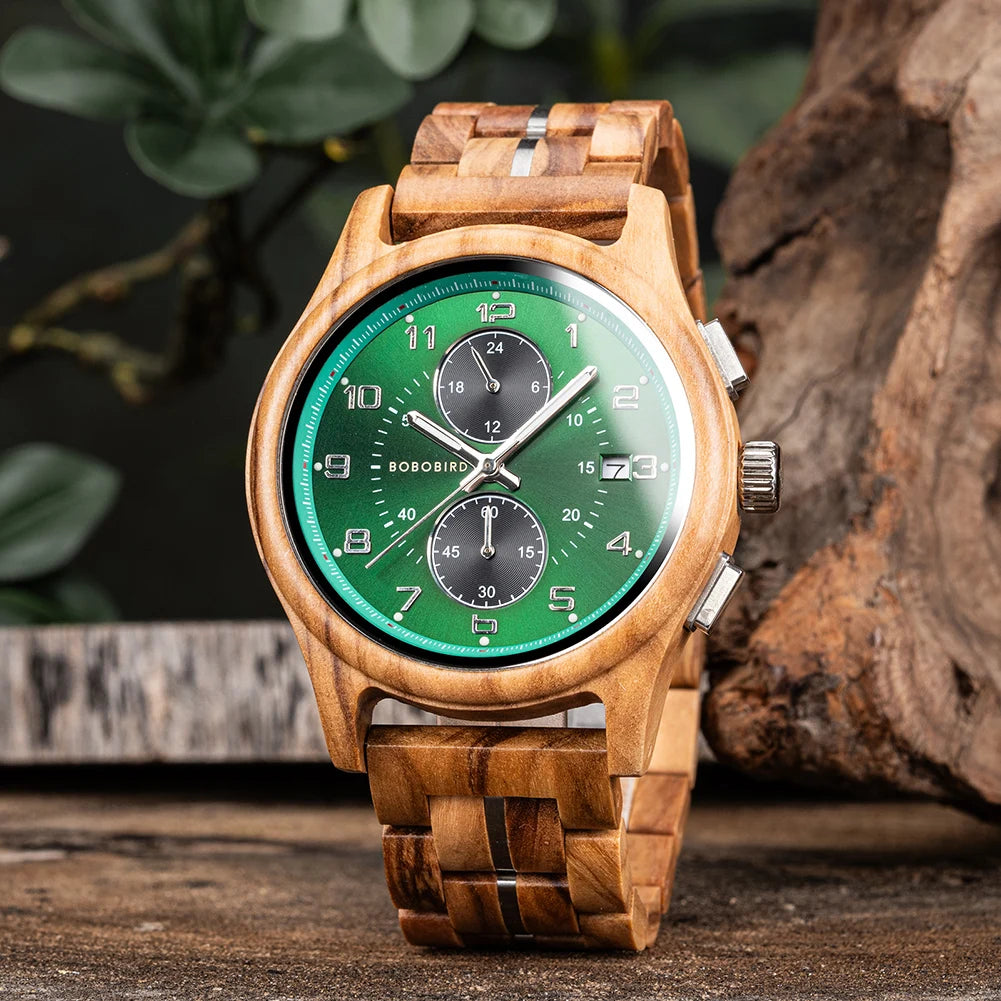 Wooden Watch for Men BOBO BIRD Chronograph Wristwatch with Luminous Hands Wood Watches Anniversary Gift for Him