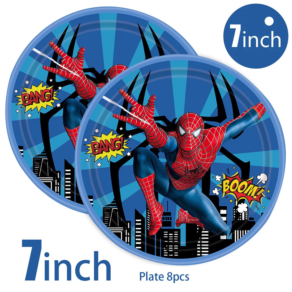 Spiderman Theme Birthday Party Decoration Blue Red SpiderMan Disposable Tableware Set Banner Balloons for Baby Shower Kids Gifts