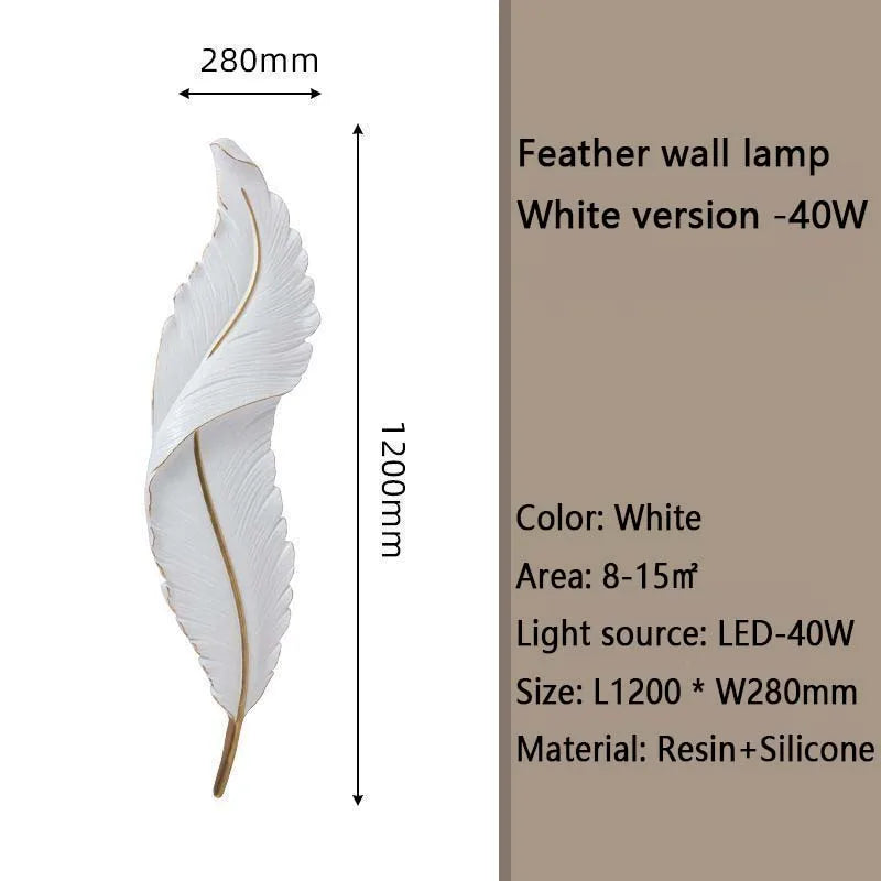 Nordic feather wall lamp, living room, bedroom, headboard, foyer, creative feather lamp, resin aisle, minimalist background ligh