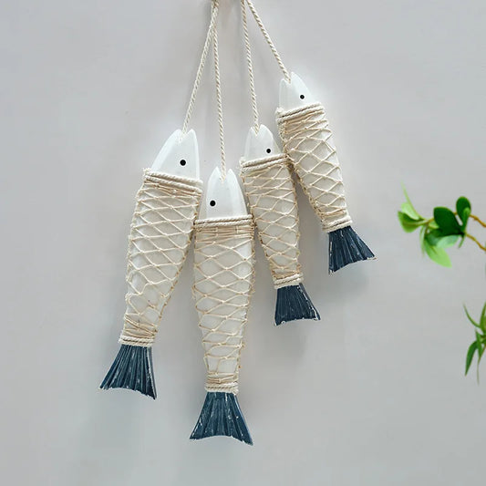 2pcs/set Hanging Wooden Blue Nautical Fish Beach Theme Decor for Home Mediterranean Style Decoration Wall Decoration