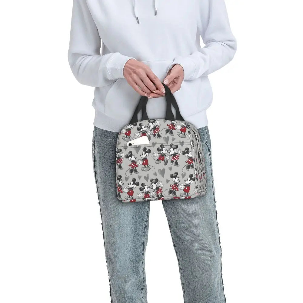Custom Mickey Pink Minnie Mouse Lunch Bag Women Creative Design Cooler Warm Insulated Lunch Box for Kids School