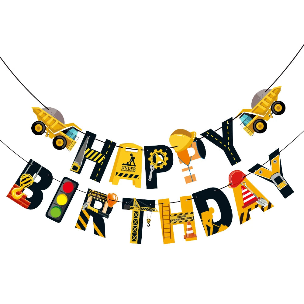 construction Party Banner Hanging swirls decor construction truck Excavator themed Banner boy construction Birthday decor Banner