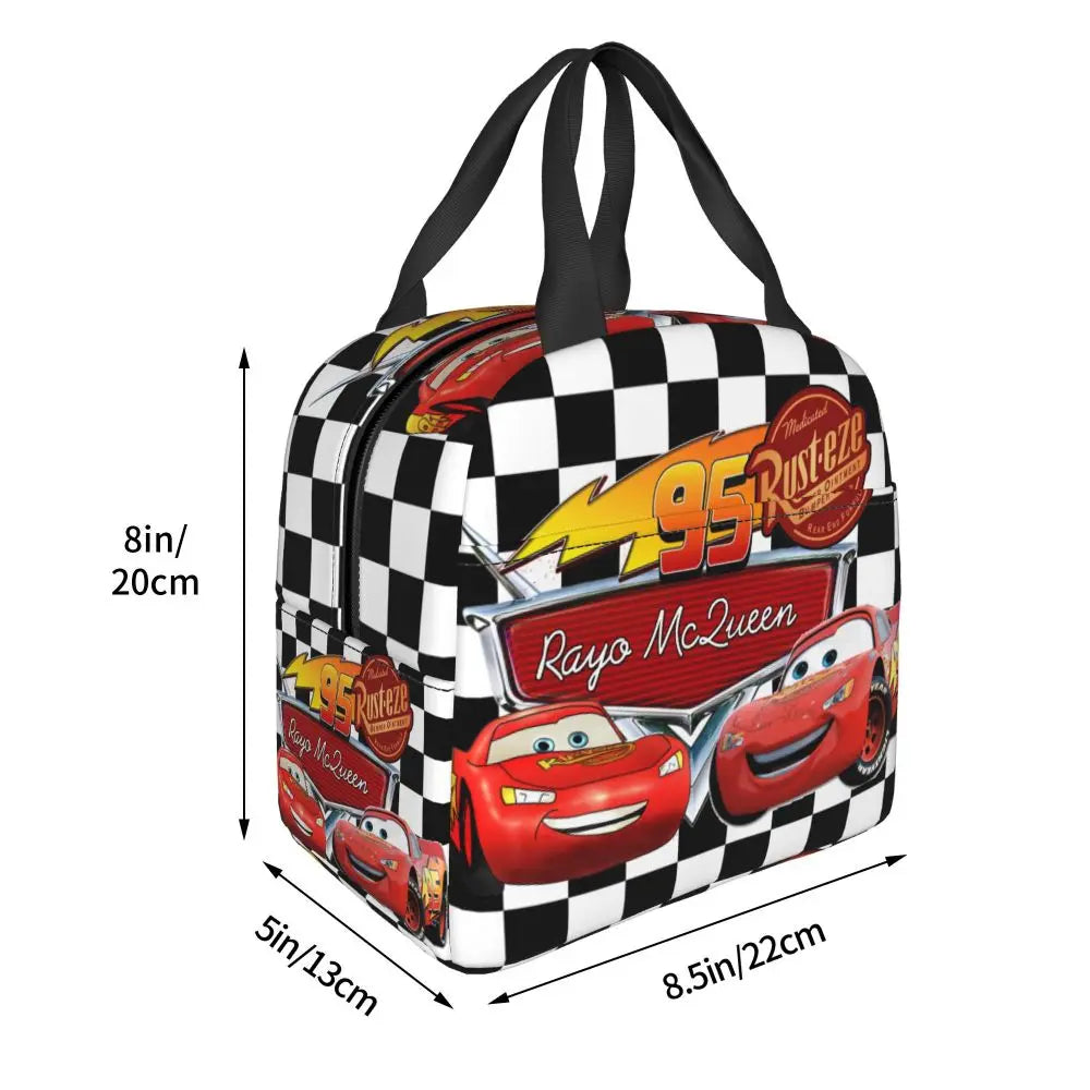 Custom Car 95 Lightning Mcqueen Insulated Lunch Bag for Women Resuable Racing Car Thermal Cooler Bento Box Office Picnic Travel