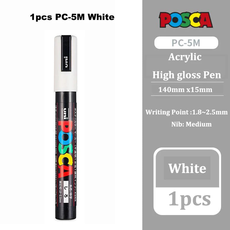 UNI Posca White Waterproof Permanent Acrylic Marker Pens Marcadores Non-fading POP Poster Pen Graffiti Advertisement Paint Pens