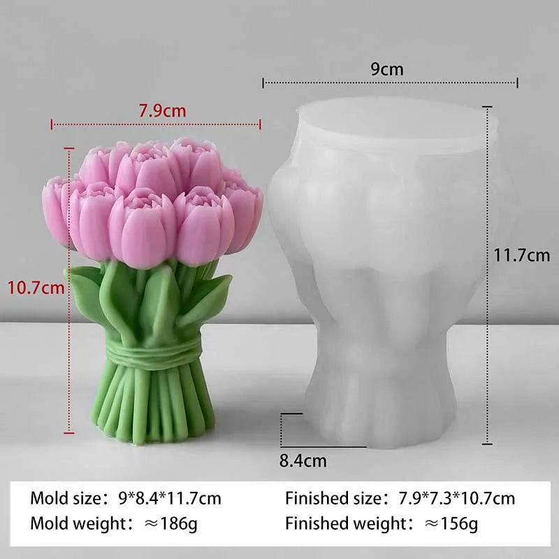 Valentine's Day Gift Tulip Bouquet Silicone Mold DIY Flowers Aroma Candle Molds Handmade Soap Candle Making Supplies