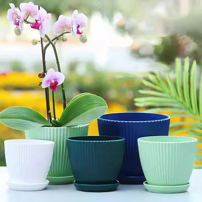Plastic Planter Flower Pots with Tray Thickened Double Layer Flower Pot Indoor Succulent Potted Desktop Decoration