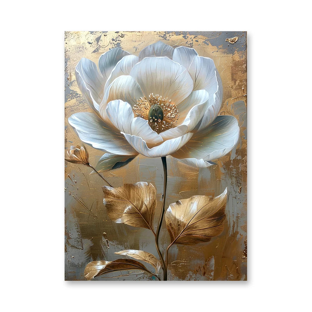 Abstract White Flower Oil Painting Printed on Canvas, Luxury Flower Posters and Prints Floral Wall Art Porch Living Room Decor