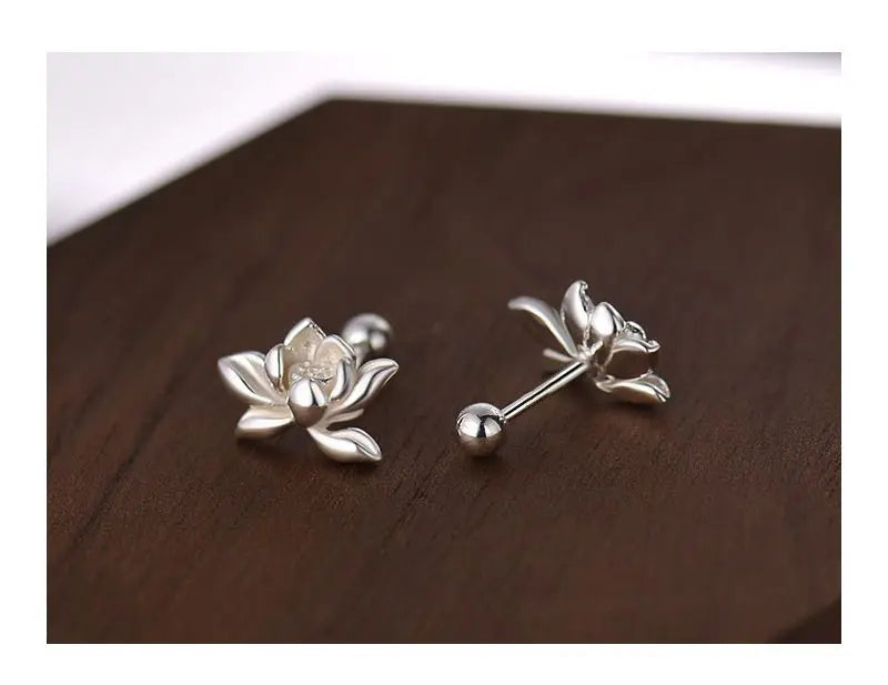YILUOCD 925 Sterling Silver Lotu Flower Stud Earrings Vintage Tassel  Flower Earrings for Women Cute Sweet Irregular Jewelry