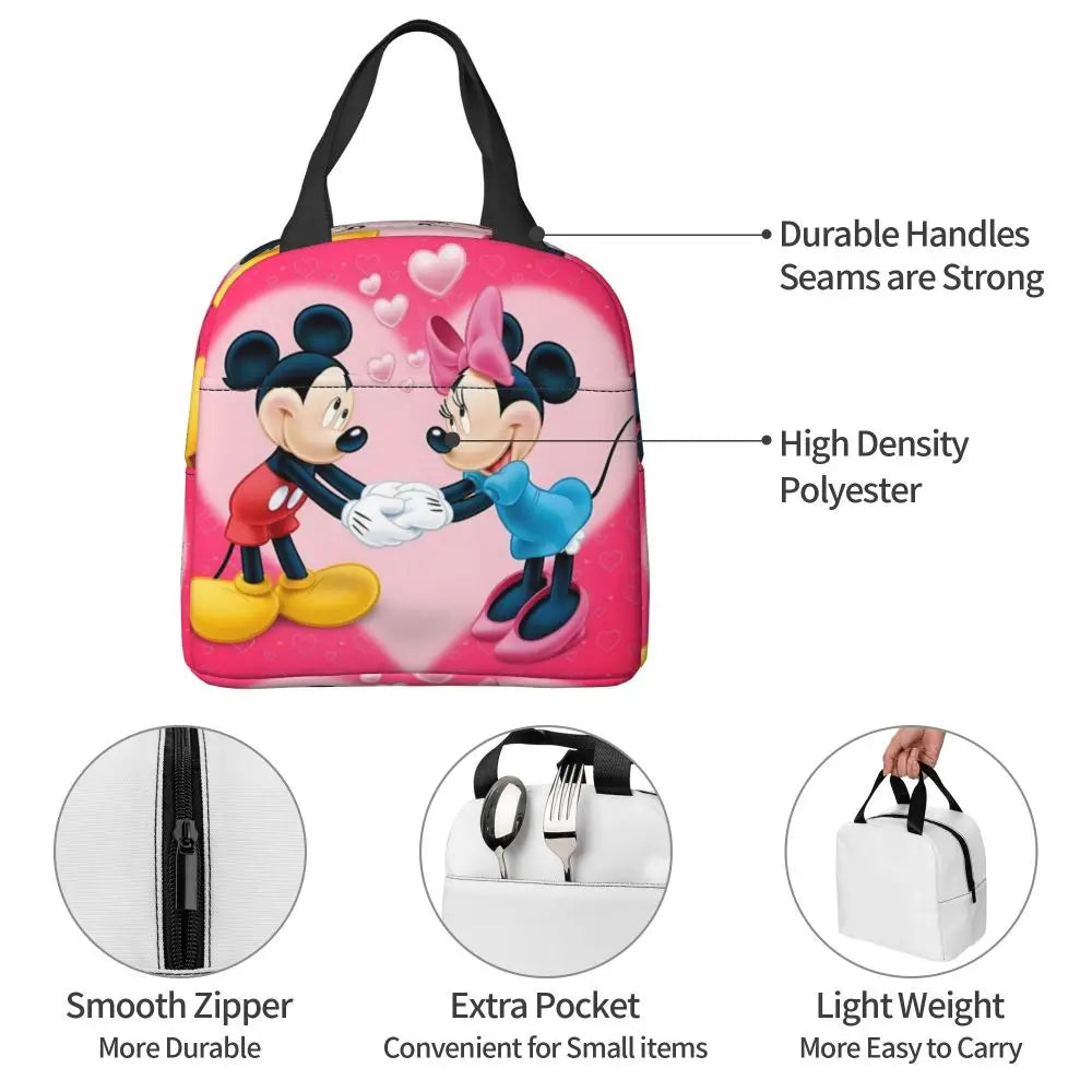 Custom Mickey Pink Minnie Mouse Lunch Bag Women Creative Design Cooler Warm Insulated Lunch Box for Kids School
