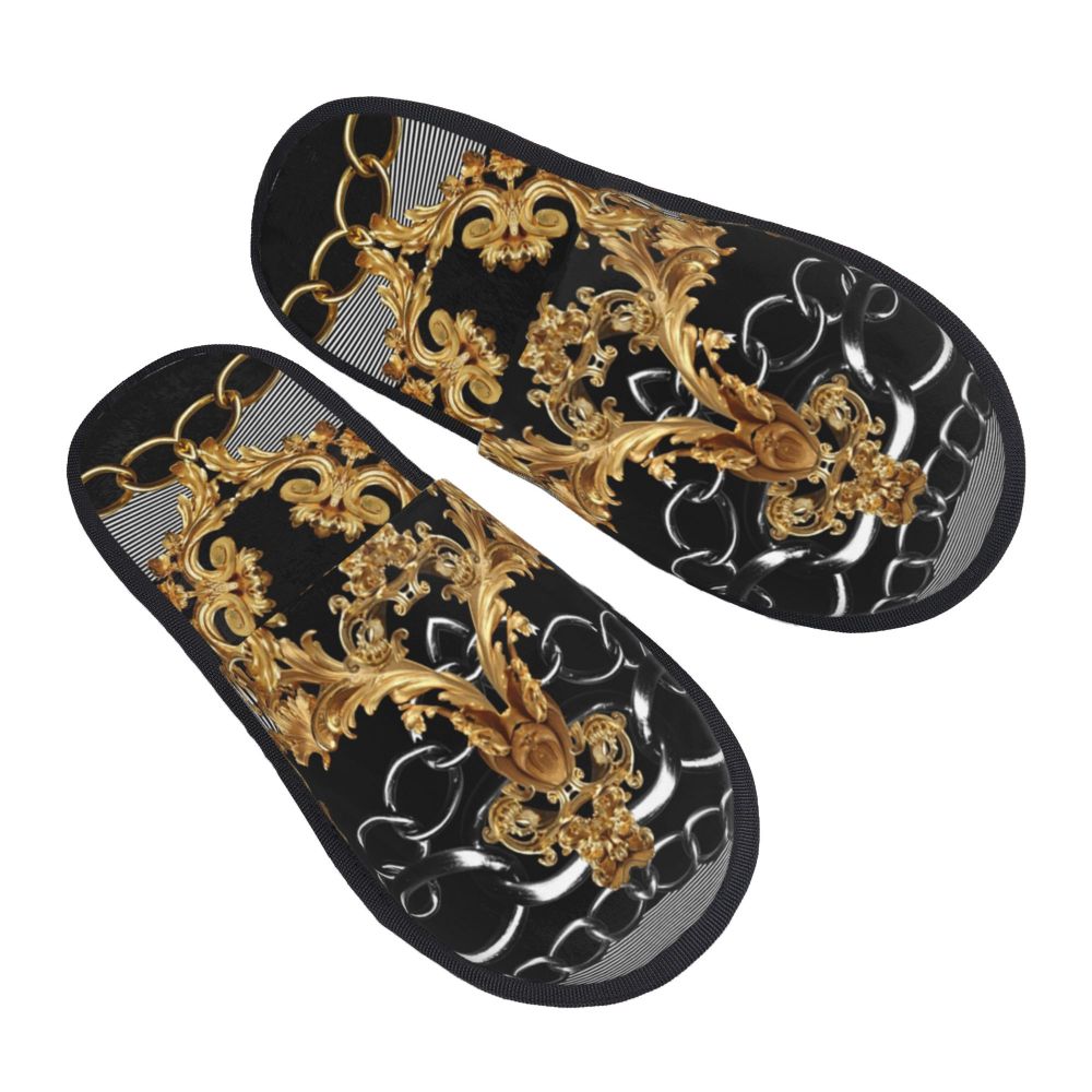 Custom Vintage Baroque Prints Greek Ornament Golden Meander Meandros Soft Scuff Memory Foam Slippers Women Hotel House Shoes