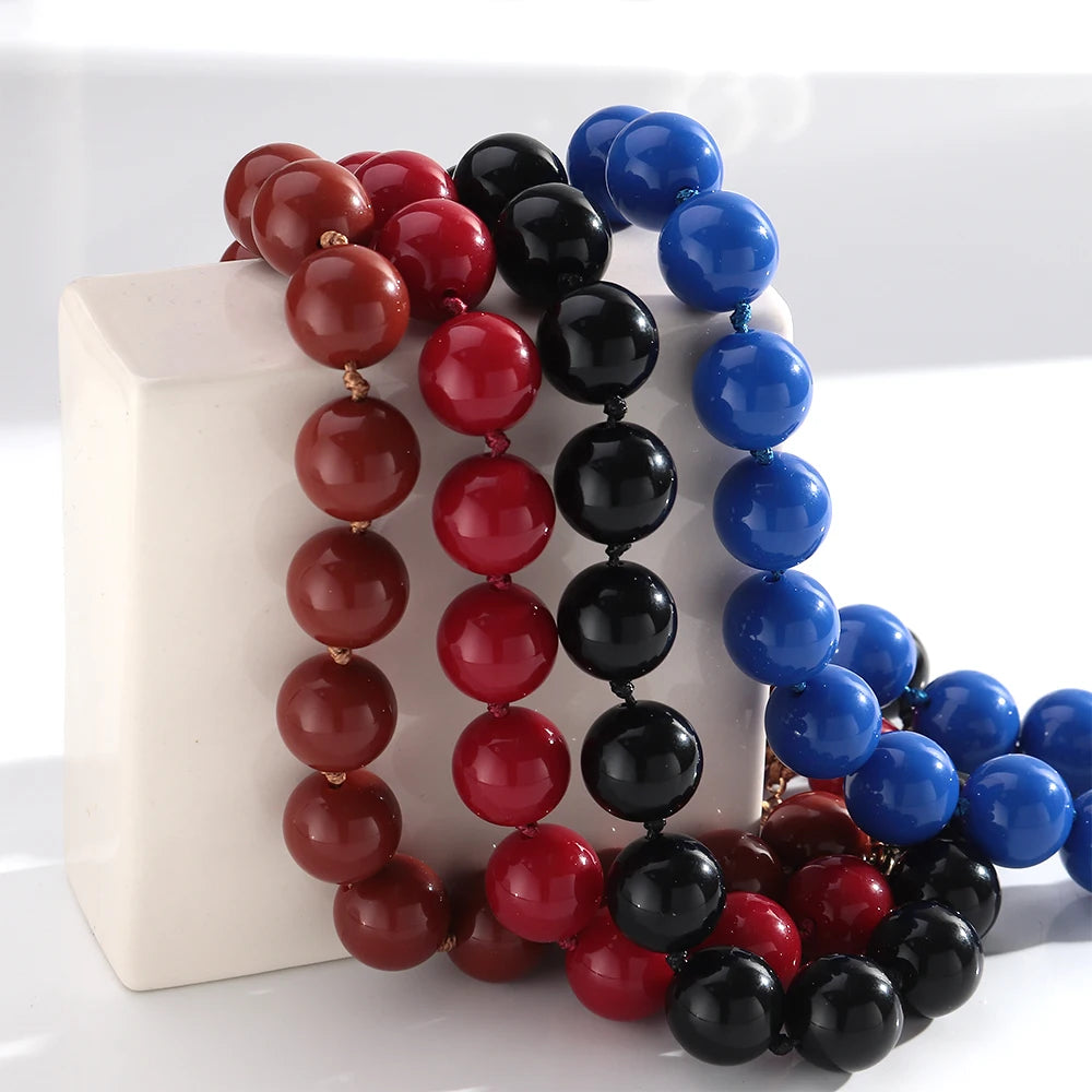New Retro Colorful Acrylic Big Round Beads Choker Boho Trendy Handmade Knot Rope Necklaces for Women Man Statement Jewelry Gift
