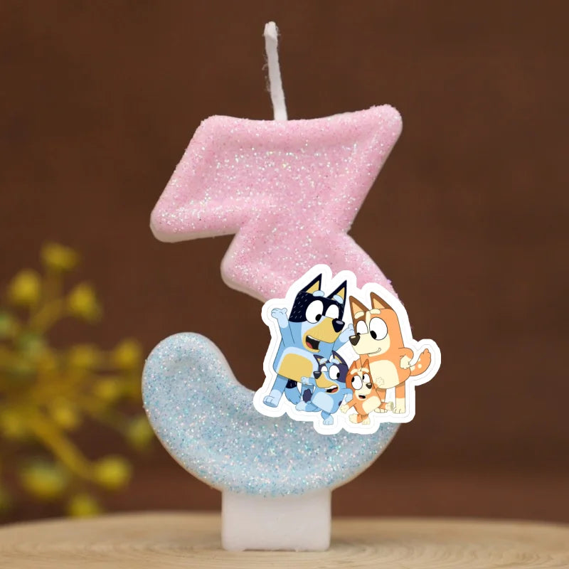 Cute Bluey Digital Dog Puppy Candle Number 0-9 Kids Birthday Cake Decoration Supplies Cartoon Anime Party Accessories Supplies