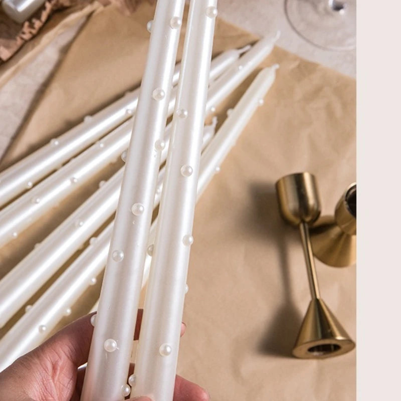 Long Decorative Candles White Pearl Taper Candles Gifts Guests for Wedding Luxury Home Decoration