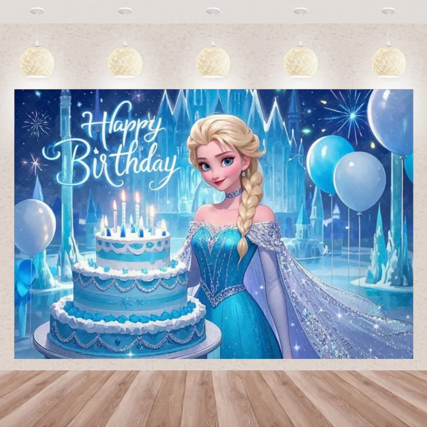 Frozen Elsa Anna Princess Theme Backdrop Frozen Birthday Party Decoration Baby Shower Supplies Background Photo Prop Girl Gift