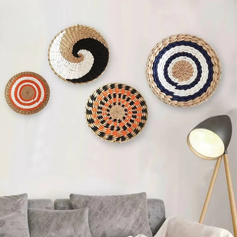 Bohemian style straw wall decoration, background wall decoration, sofa bedside handwoven hanging decoration