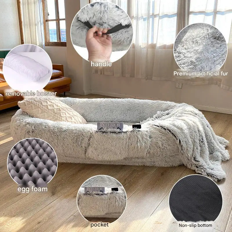 Large pet dog luxury sponge bed for human use, giant pet cat dog bed, shared leisure luxury dog bed for pets and people