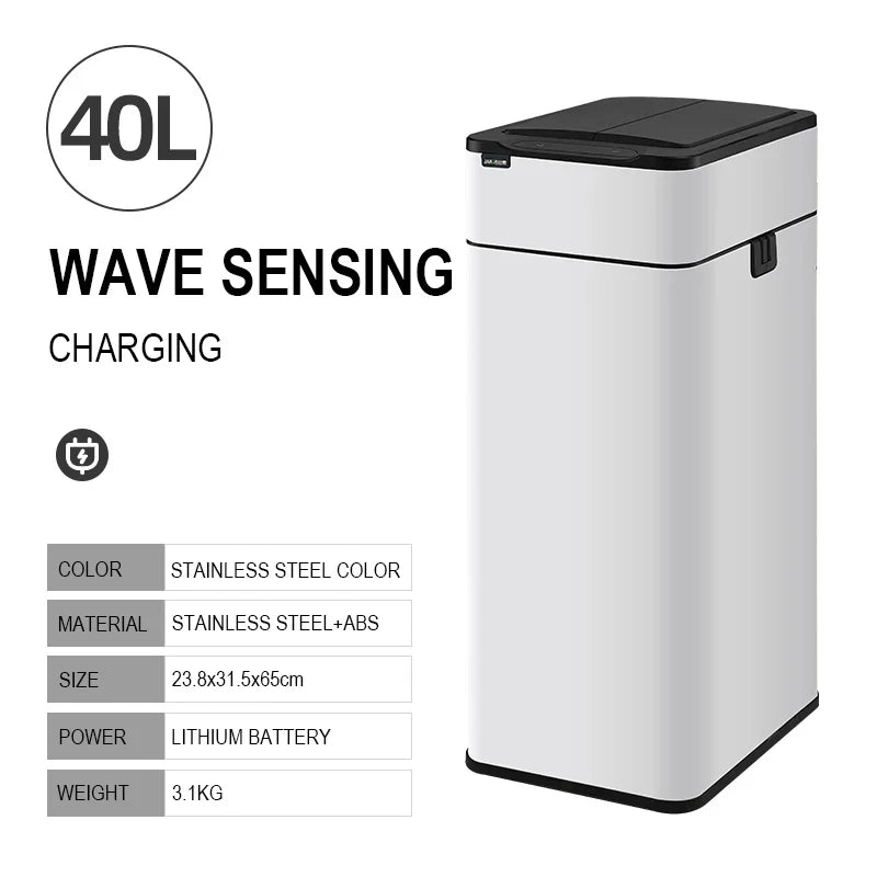 Smart Trash Can 15L 20L 30L 40L 50L 60L Stainless Steel Waste bin High Trash Cans Garbage Bin for Kitchen Trash Can Wastebasket