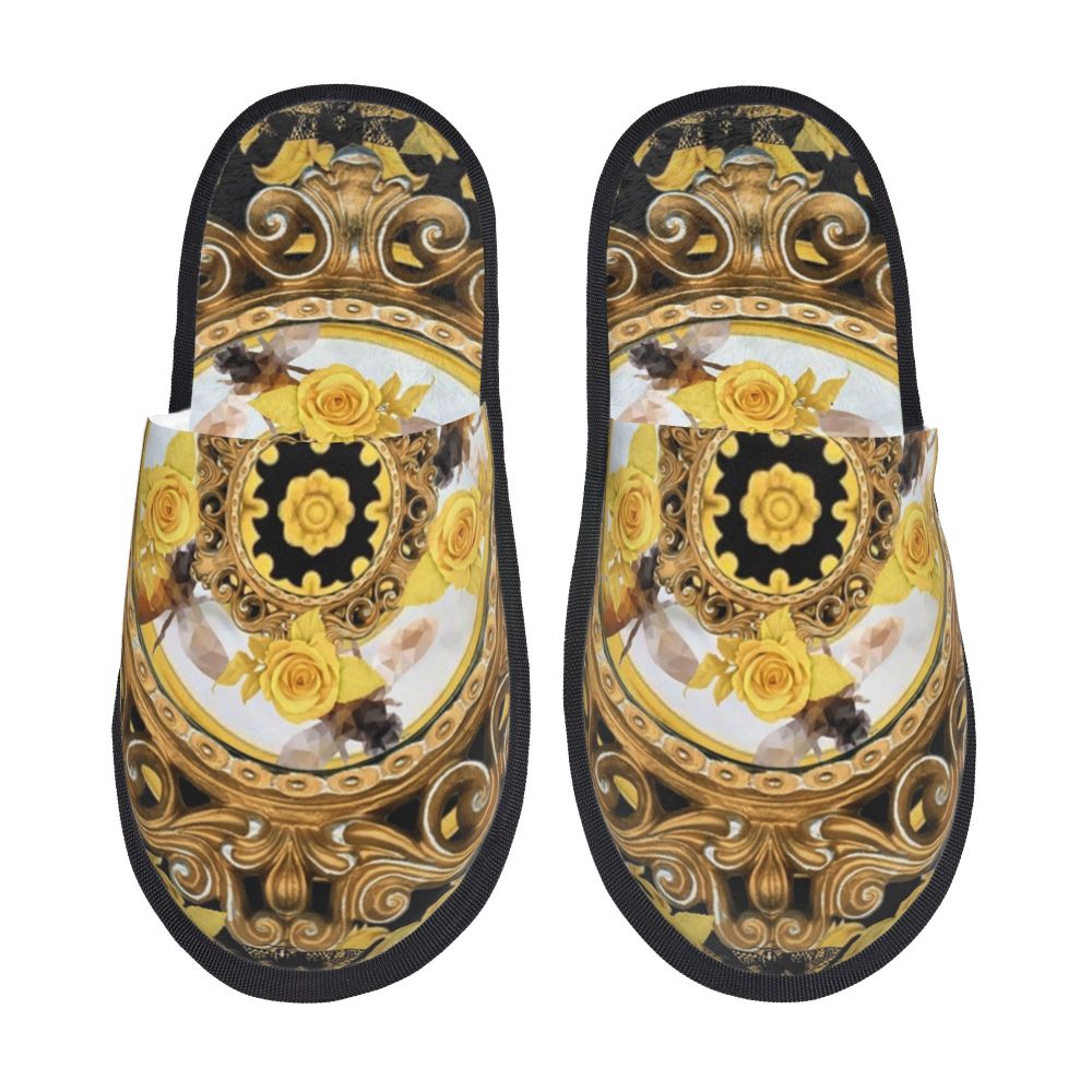 Custom Vintage Baroque Prints Greek Ornament Golden Meander Meandros Soft Scuff Memory Foam Slippers Women Hotel House Shoes