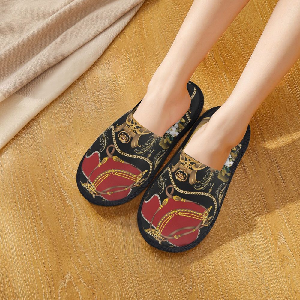 Custom Vintage Baroque Prints Greek Ornament Golden Meander Meandros Soft Scuff Memory Foam Slippers Women Hotel House Shoes