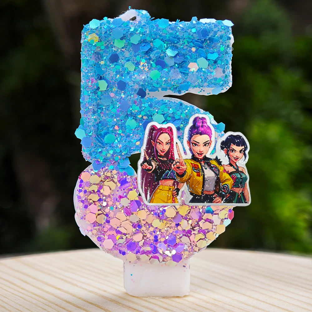 New Kpop Demon Hunters Theme Candle Number 0-9 Birthday Party Cake Decoration Cartoon Baby Shower Supplies Kids Gifts