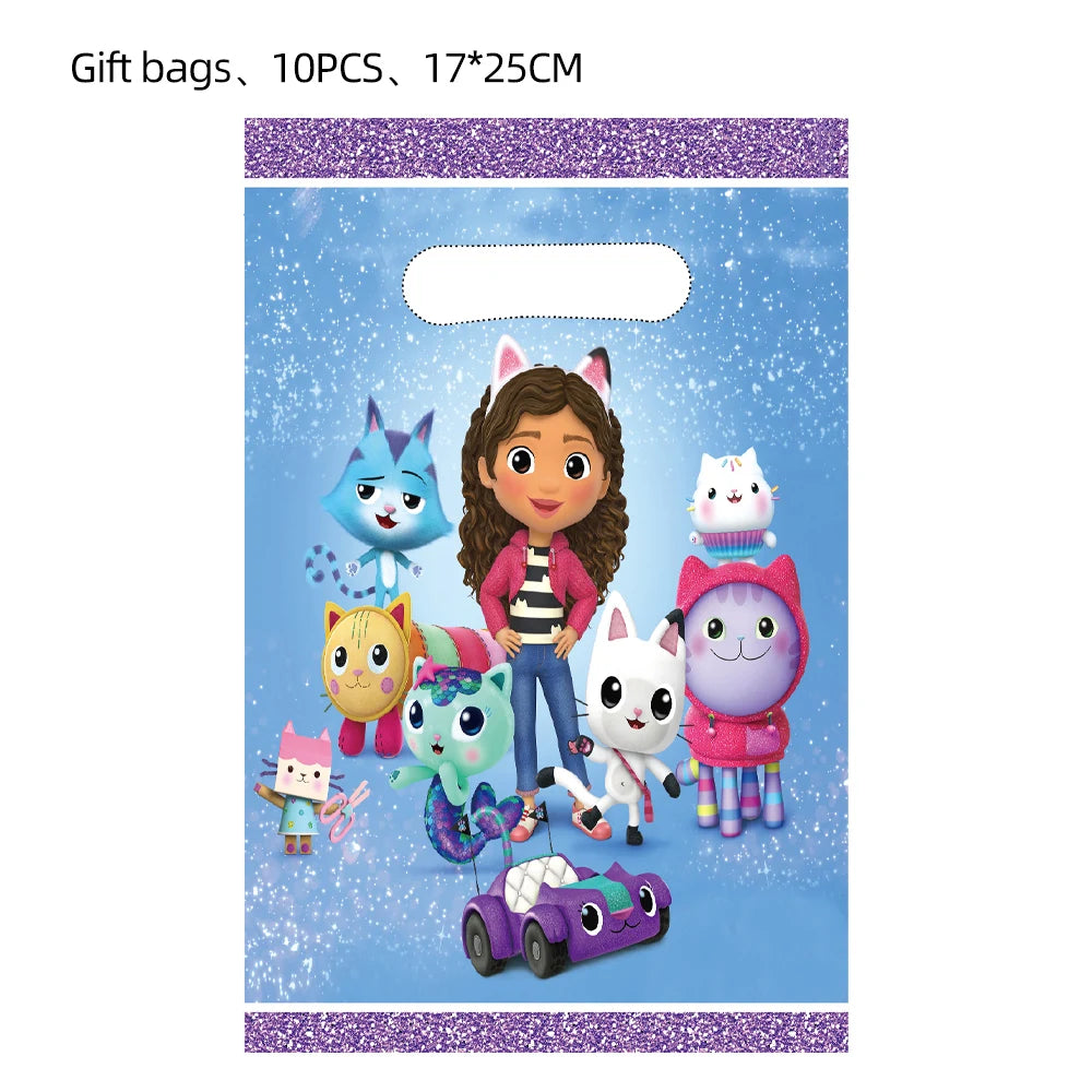 Disney Gabby Dollhouse Birthday Party Decoration Balloon Napkins Children's Disposable Tableware Theme Party Supplies Kids Gifts