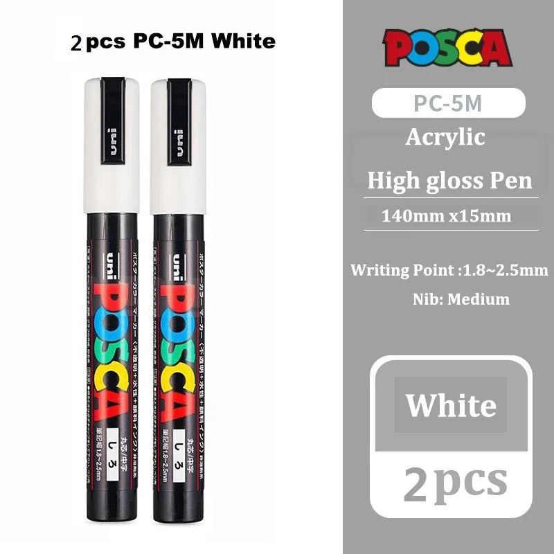 UNI Posca White Waterproof Permanent Acrylic Marker Pens Marcadores Non-fading POP Poster Pen Graffiti Advertisement Paint Pens