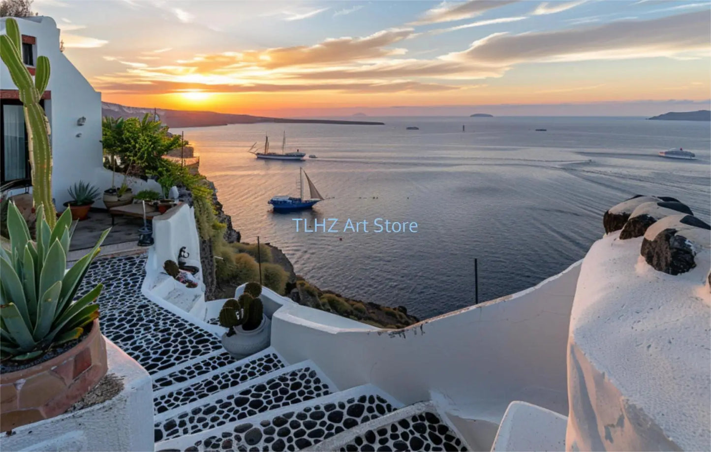 Modern Greece Summer Coast Santorini Travel Landscape Posters and Prints Canvas Printing Wall Art Picture for Living Room Decor