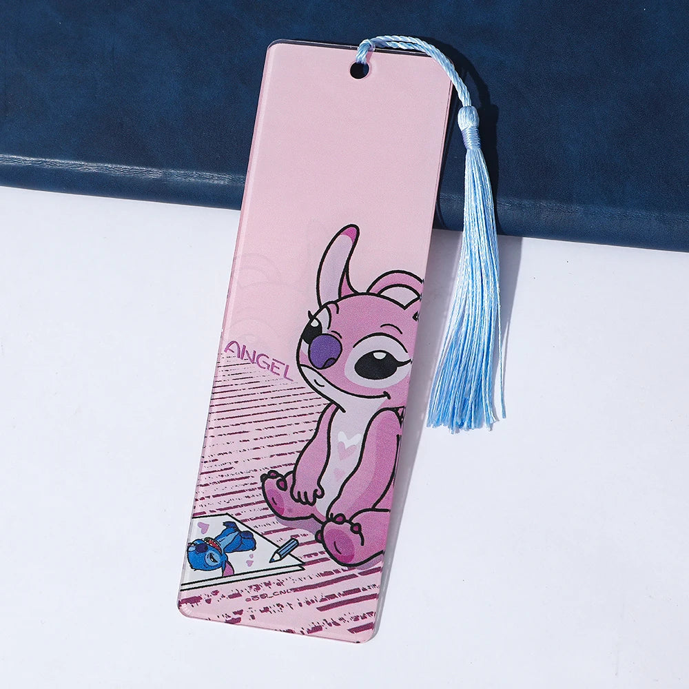 Cute Lilo & Stitch Acrylic Bookmark with Tassel Cartoon Anime Book Marker for Students Book Lovers Reading Decoration Stationery