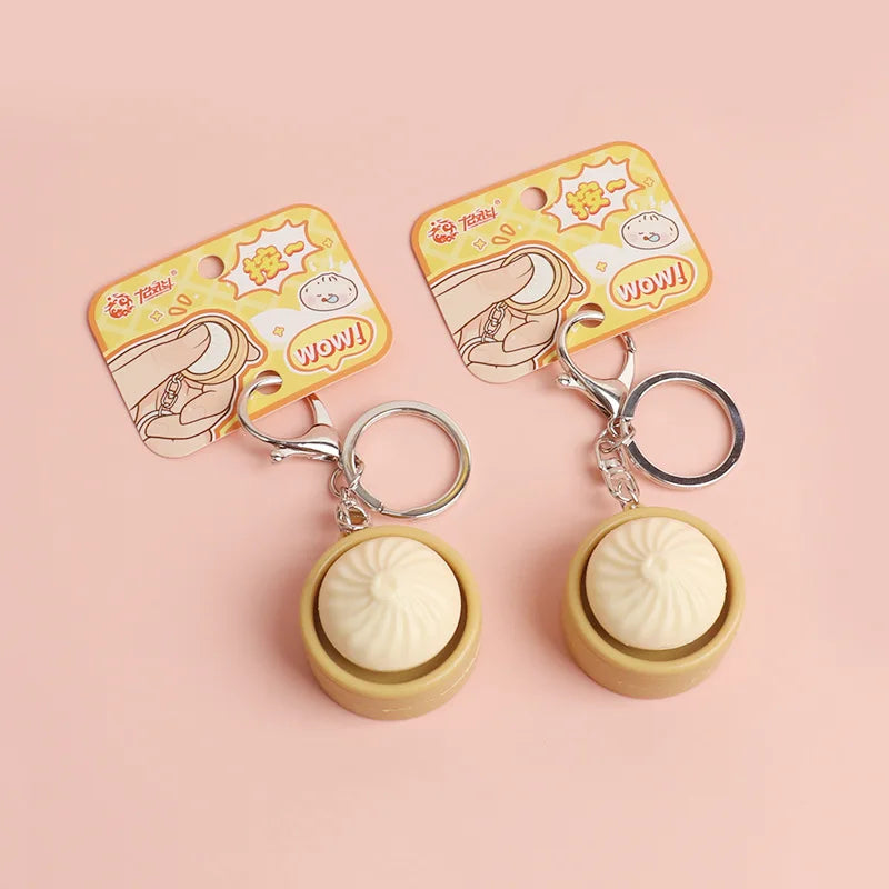 Mini Steamed Bun Stress Relief Sensory Fidget Toys Simulation Bun Keyboard Clicker Keychain Decompression for Autism ADHD Toy