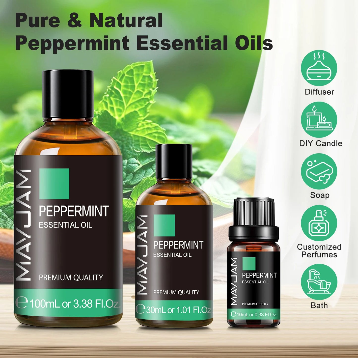 MAYJAM 10ml 30ml 100ml Essential Oil Bergamot Lavender Jasmine Eucalyptus Vanilla Sandalwood Fragrance Oil for Diffuser Candle