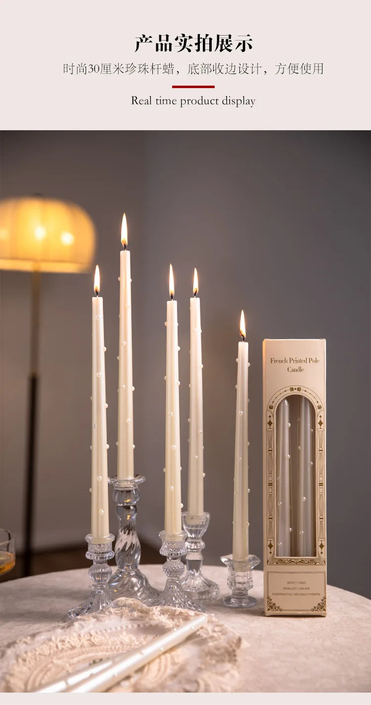 Long Decorative Candles White Pearl Taper Candles Gifts Guests for Wedding Luxury Home Decoration