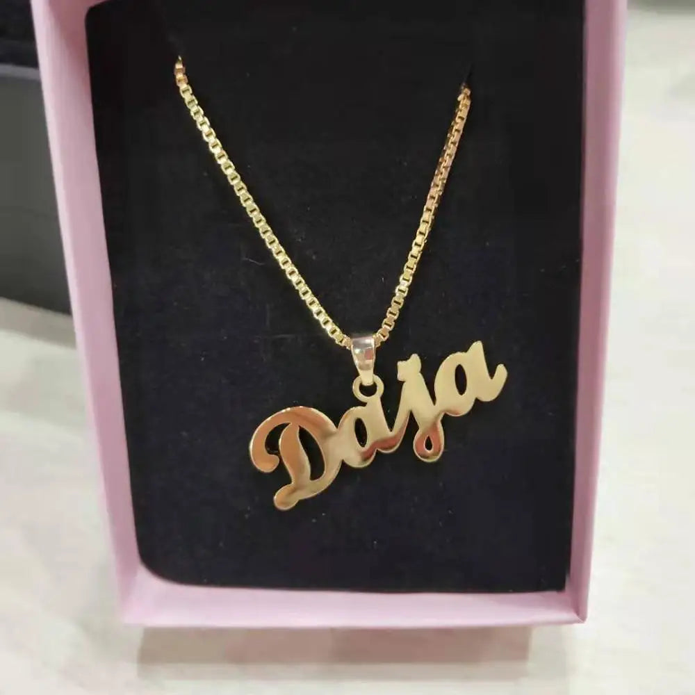 Box Chain Custom Jewelry Personalized Name Pendant Necklace Handmade Detachable Cursive Nameplate Choker Women Men Christmas