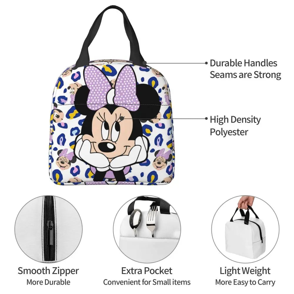Custom Mickey Pink Minnie Mouse Lunch Bag Women Creative Design Cooler Warm Insulated Lunch Box for Kids School
