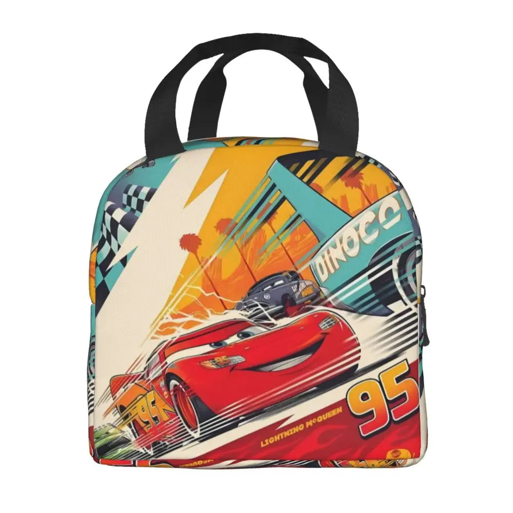 Custom Car 95 Lightning Mcqueen Insulated Lunch Bag for Women Resuable Racing Car Thermal Cooler Bento Box Office Picnic Travel