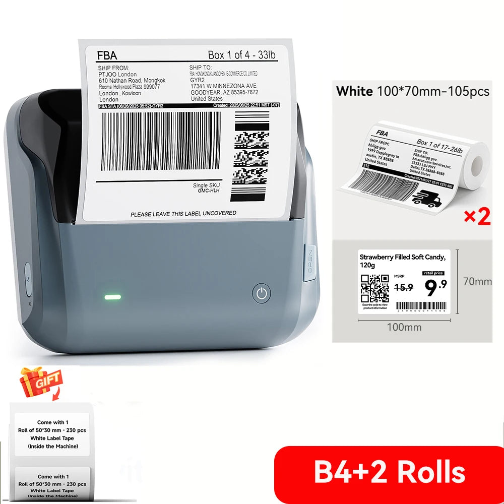 Niimbot B4 Thermal Label Printer Large Size 20-110mmm Print Width Label Sitcker Machine Shipping Label Business Office Use