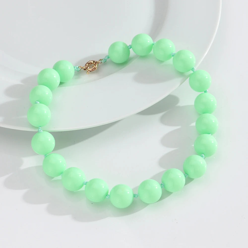 New Retro Colorful Acrylic Big Round Beads Choker Boho Trendy Handmade Knot Rope Necklaces for Women Man Statement Jewelry Gift