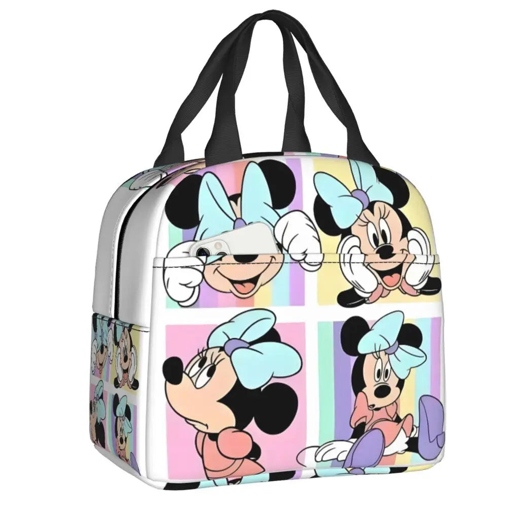 Custom Mickey Pink Minnie Mouse Lunch Bag Women Creative Design Cooler Warm Insulated Lunch Box for Kids School