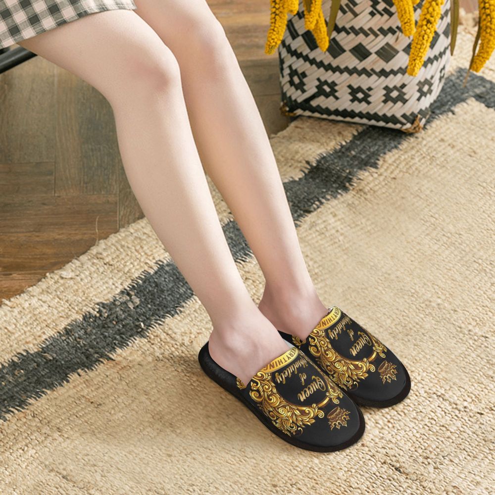 Custom Vintage Baroque Prints Greek Ornament Golden Meander Meandros Soft Scuff Memory Foam Slippers Women Hotel House Shoes