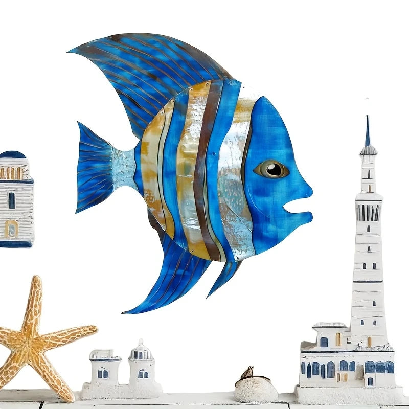 2D Wooden Fish Nautical Walls Beach Art Walls Hang Decorated Marine Themed Retro blue Fish Family Bathroom Pendants Gifts