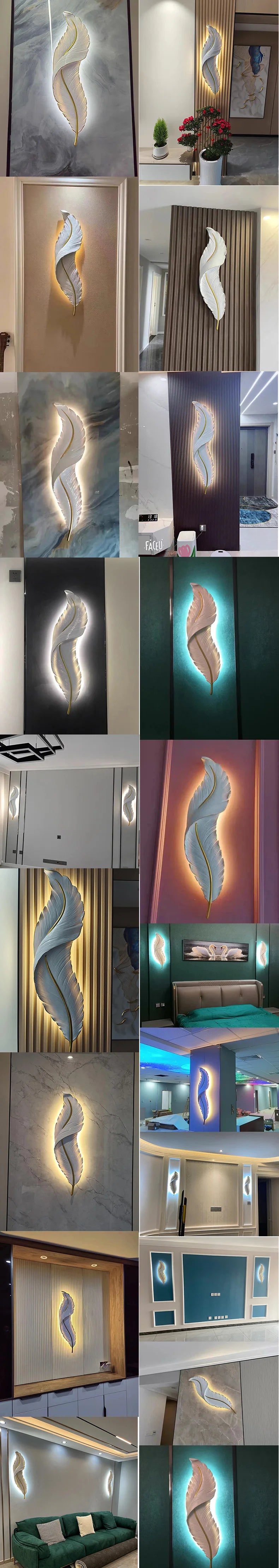 Nordic feather wall lamp, living room, bedroom, headboard, foyer, creative feather lamp, resin aisle, minimalist background ligh