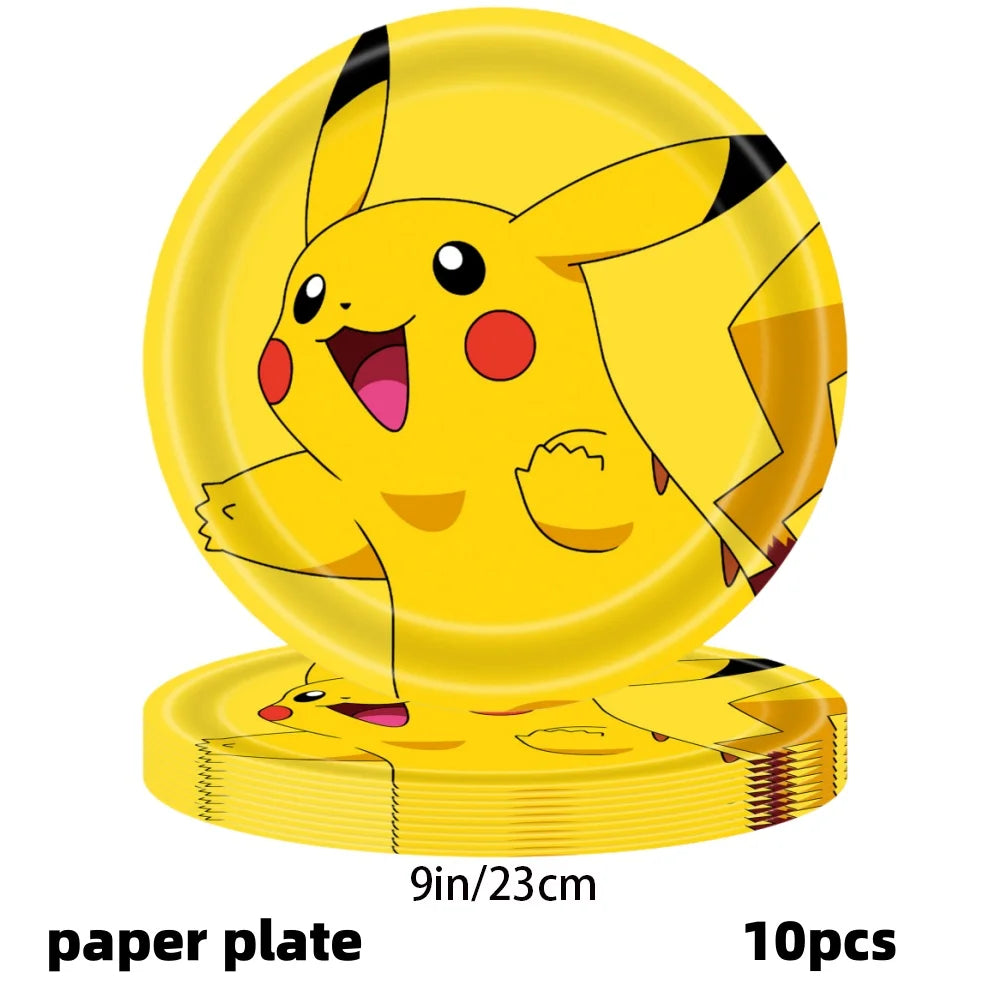 Decoration Pokemon Birthday Party Hats Pikachu Disposable Tableware Tablecloth Cup Plate Napkin Baby Shower Party Favors Pokemon