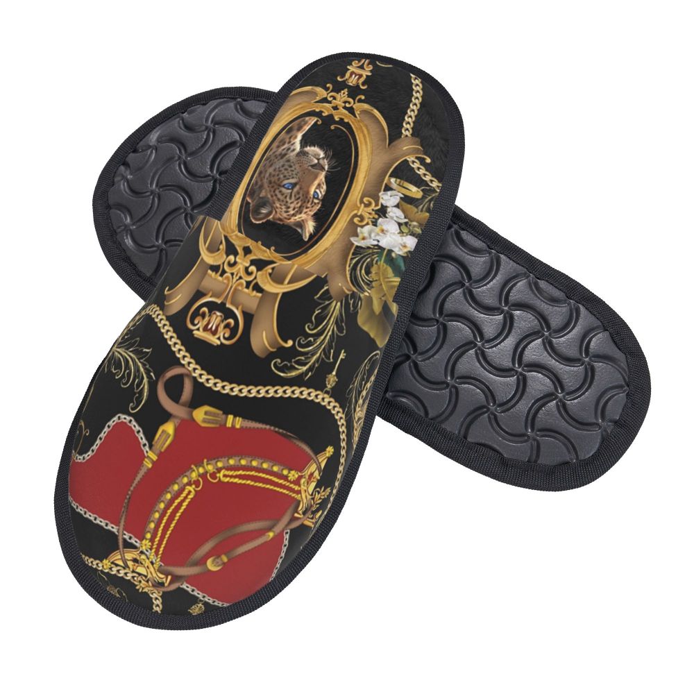 Custom Vintage Baroque Prints Greek Ornament Golden Meander Meandros Soft Scuff Memory Foam Slippers Women Hotel House Shoes