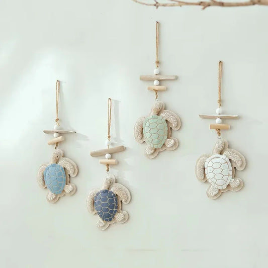 Mediterranean Wooden Sea Turtle Pendant Hanging Wall Decoration Vintage Living Room Ocean Beach Theme Restaurant Bar Wall Decor