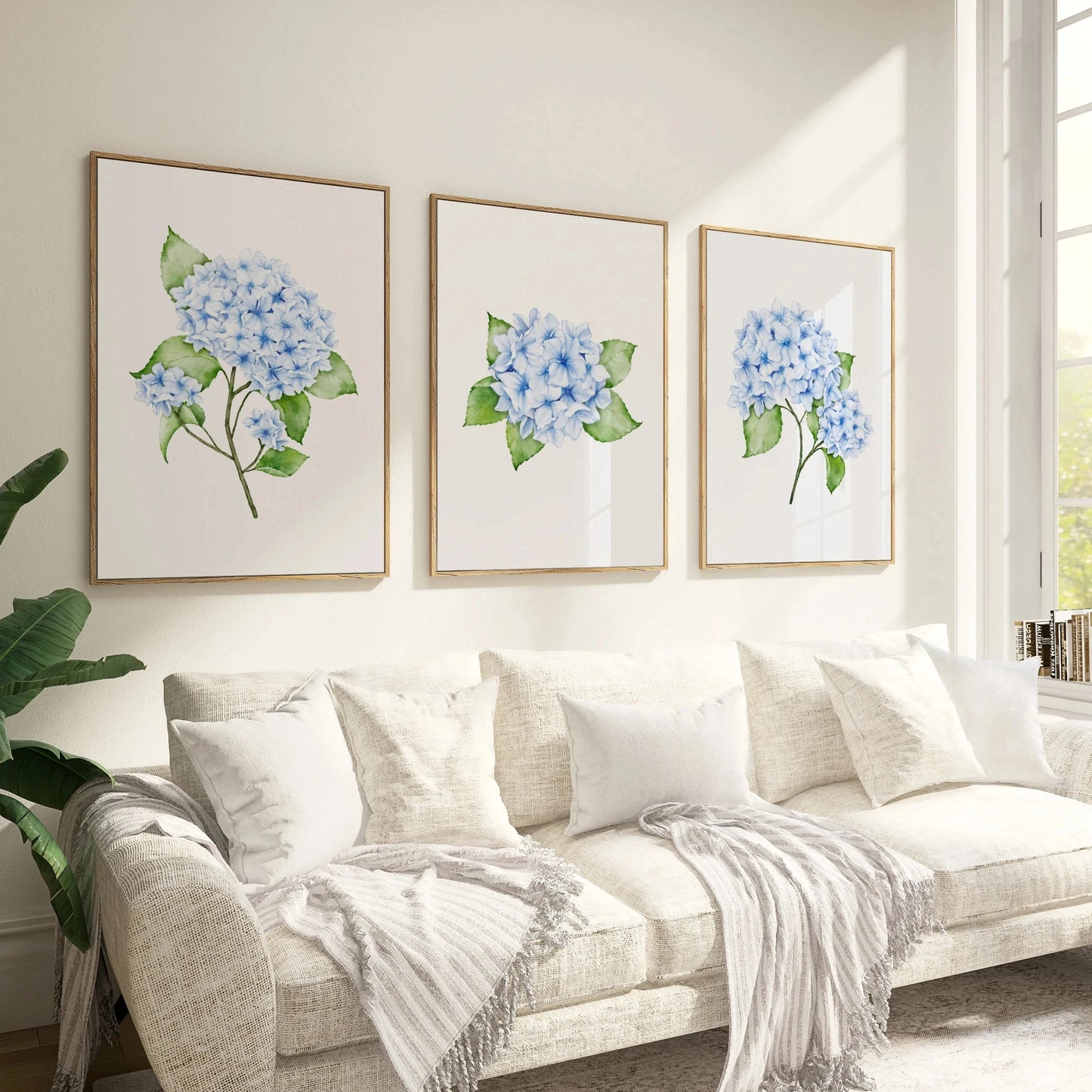 1PC/3PCS Hydrangea Wall Art Prints Light Blue Art Minimalist Flower Print Botanical Room Decor Hamptons Wall Art