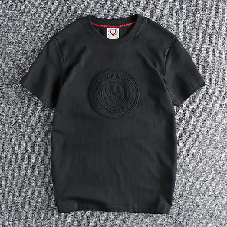 883# 2024 Summer New Japanese Retro Short Sleeve O-neck 3D Letter Printed T-shirt Men's Fashion 100% Cotton Washed Casual Tops