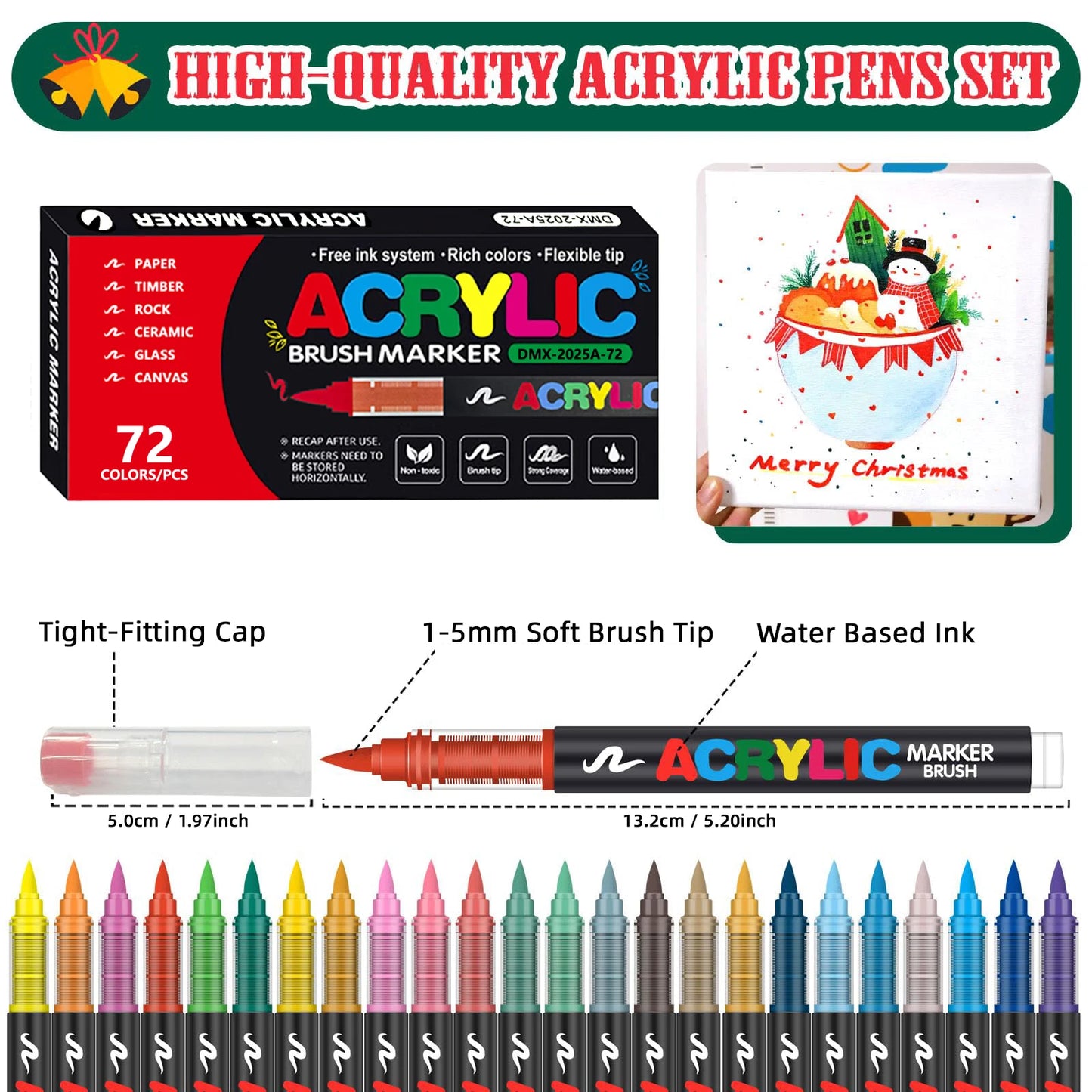 12-288 Colors Flexible Brush Acrylic Markers Set for Rock Wood Canvas Glass Stone DIY Crafts Painting Art Supplies