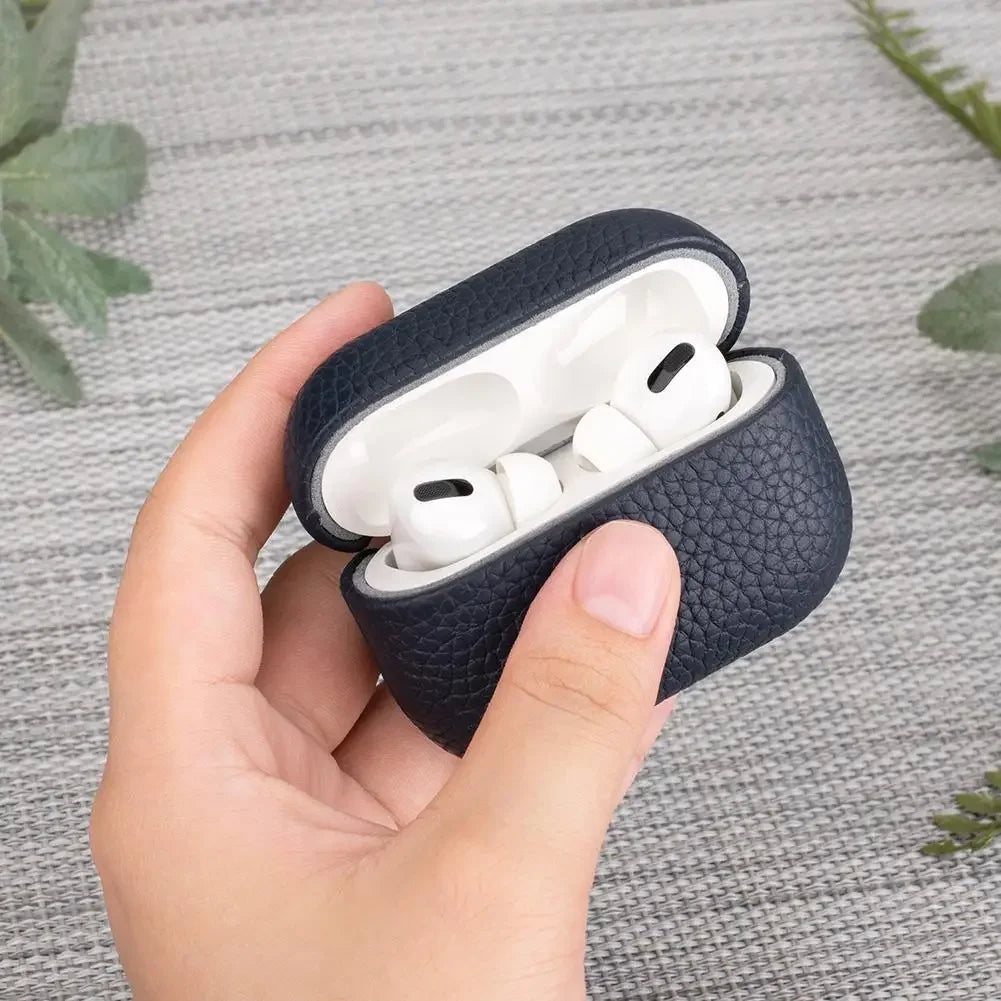 High End Business Bluetooth Earphone Case For Apple AirPods Air 2 3 4 Pro 2 3 Retro Genuine Leather Litchi Texture Protect Cover